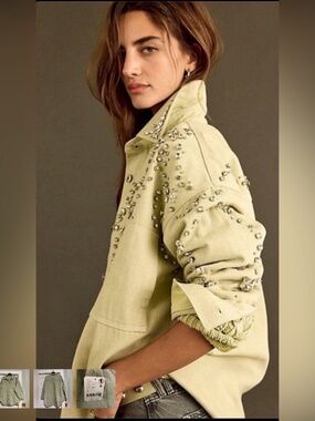 Free People Silverbells Embellished Shacket in Pistachio. NWT size medium